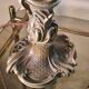 Louis XV bronze lamp rocaille style 34x25, molded glass lampshade signed Stella