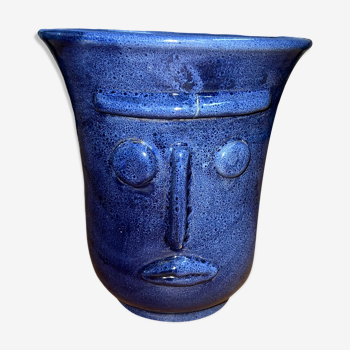 Vase céramique émail bleu