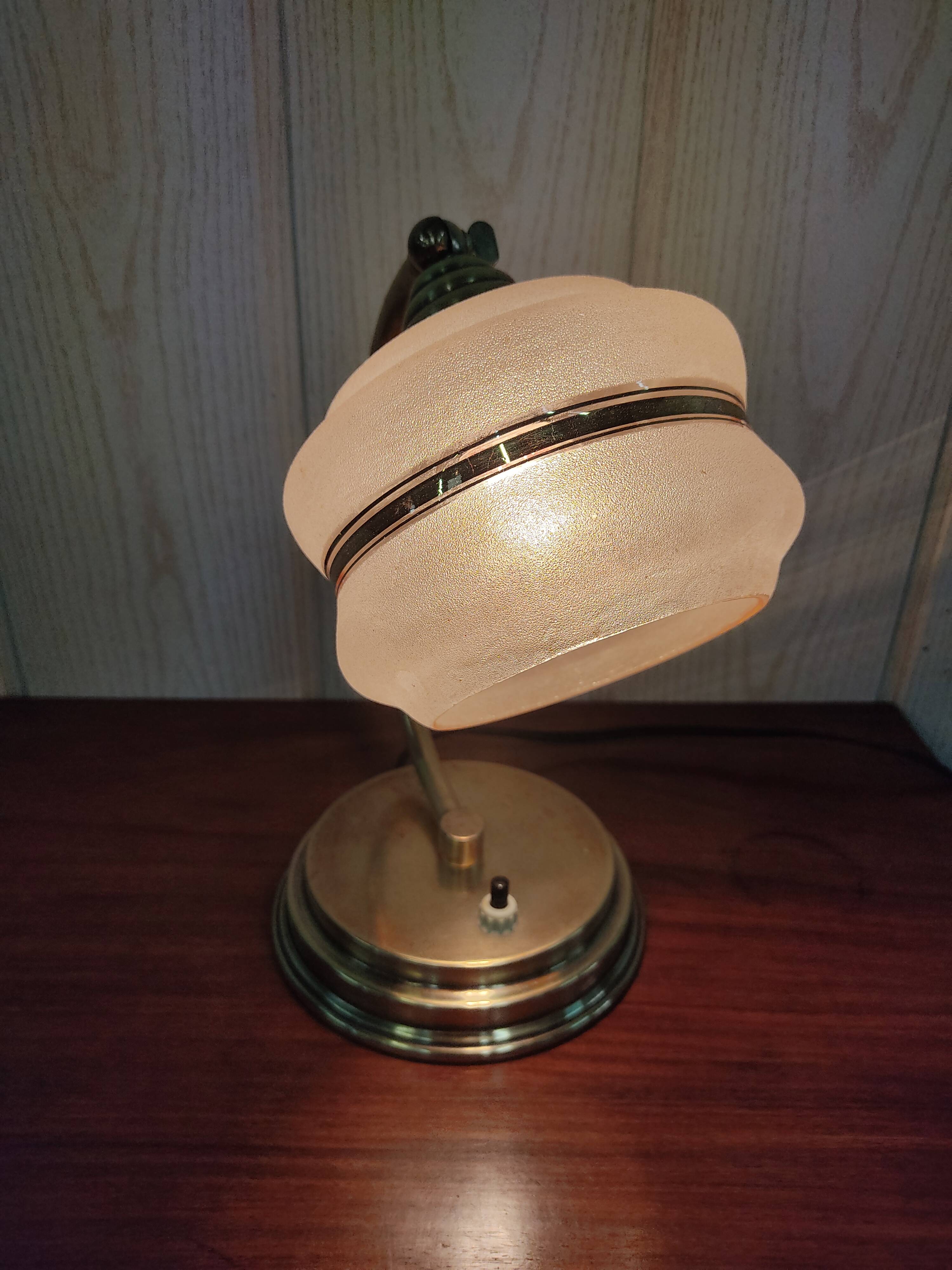 Art deco brass lamp and granite glass