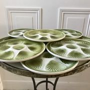 Set of 9 plates of green oysters moulin des loups 50s