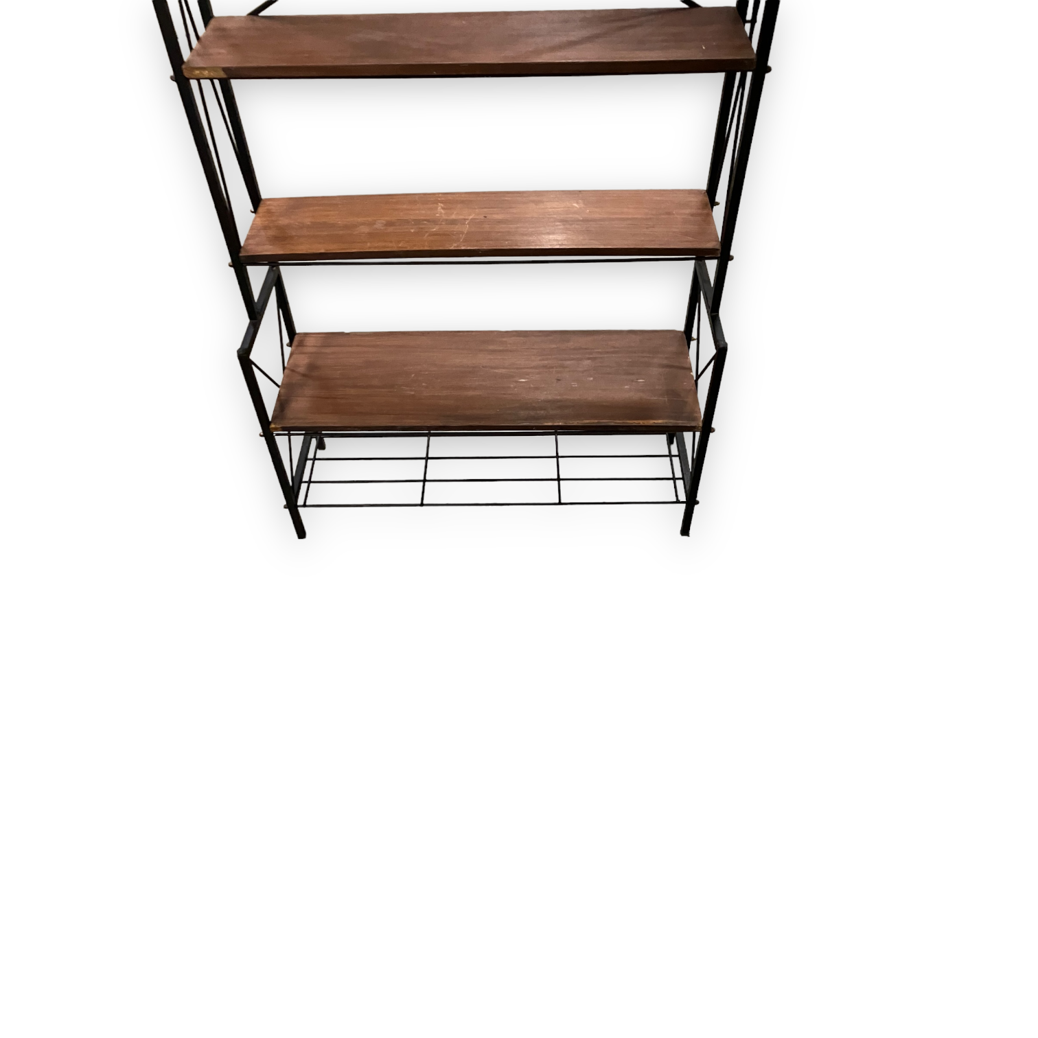 1950s teak and black metal shelf bookcase