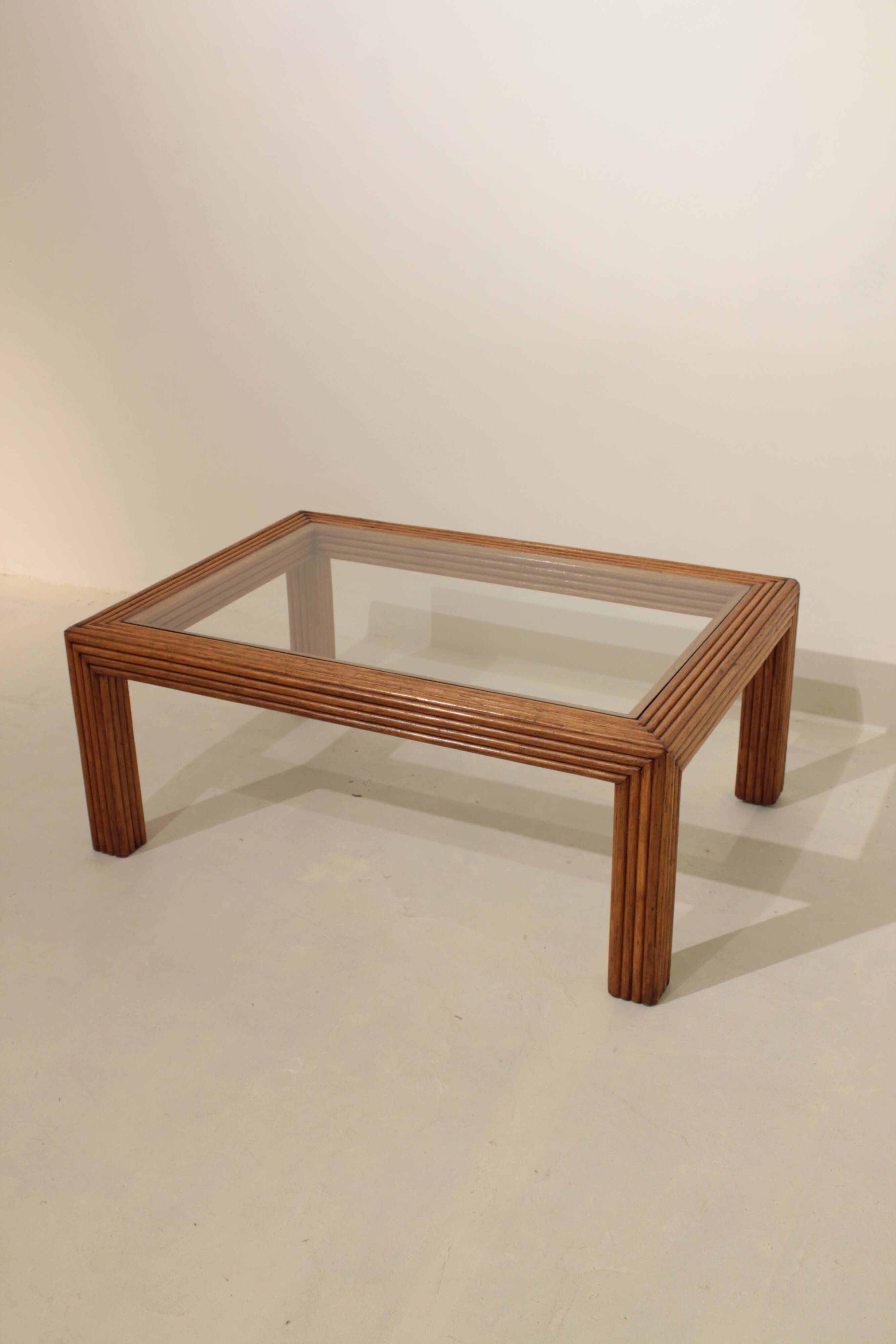 Rattan and glass coffee table - 60s/70s