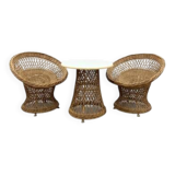 Ensemble fauteuils et table en rotin style rétro vintage des années 1960