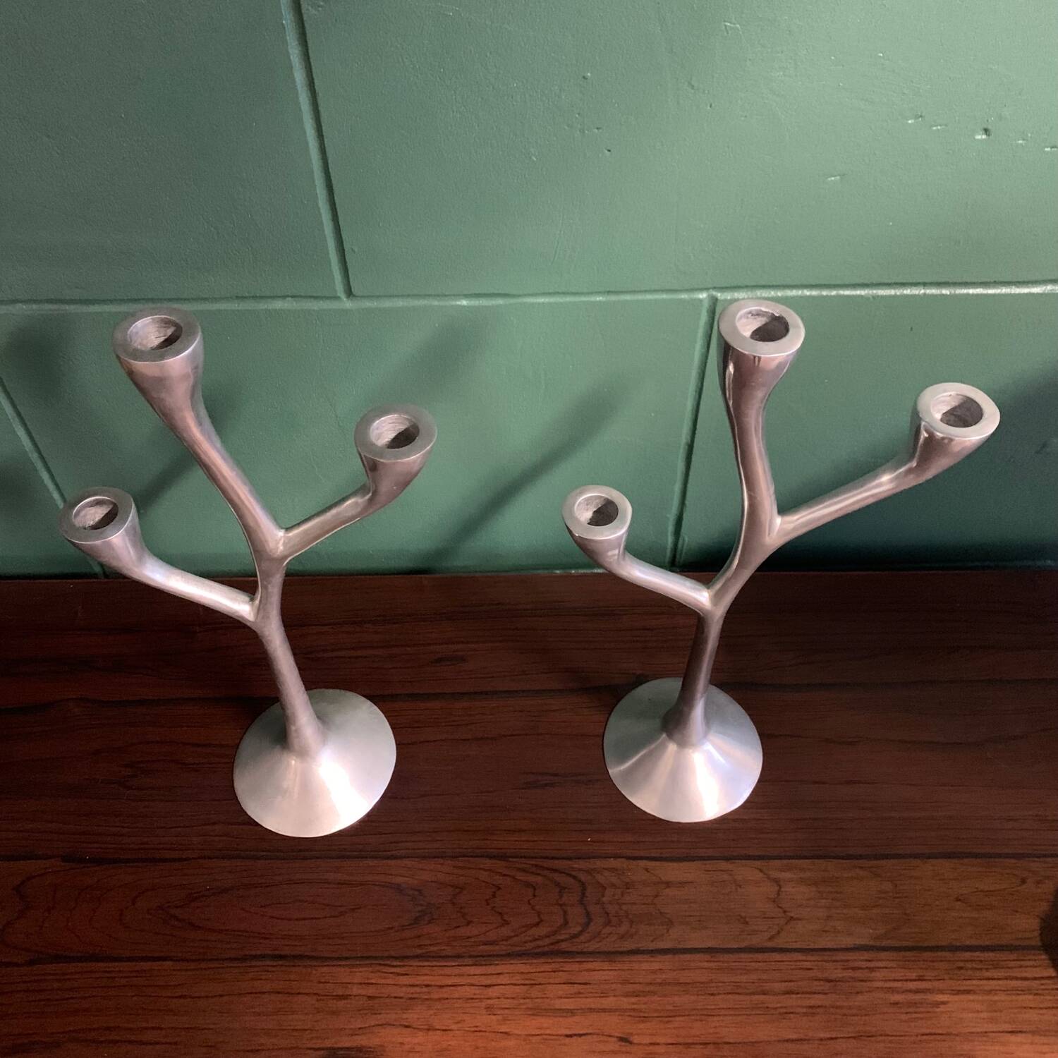 Paire de bougeoir vintage en fonte d'aluminium, 1970