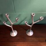 Paire de bougeoir vintage en fonte d'aluminium, 1970