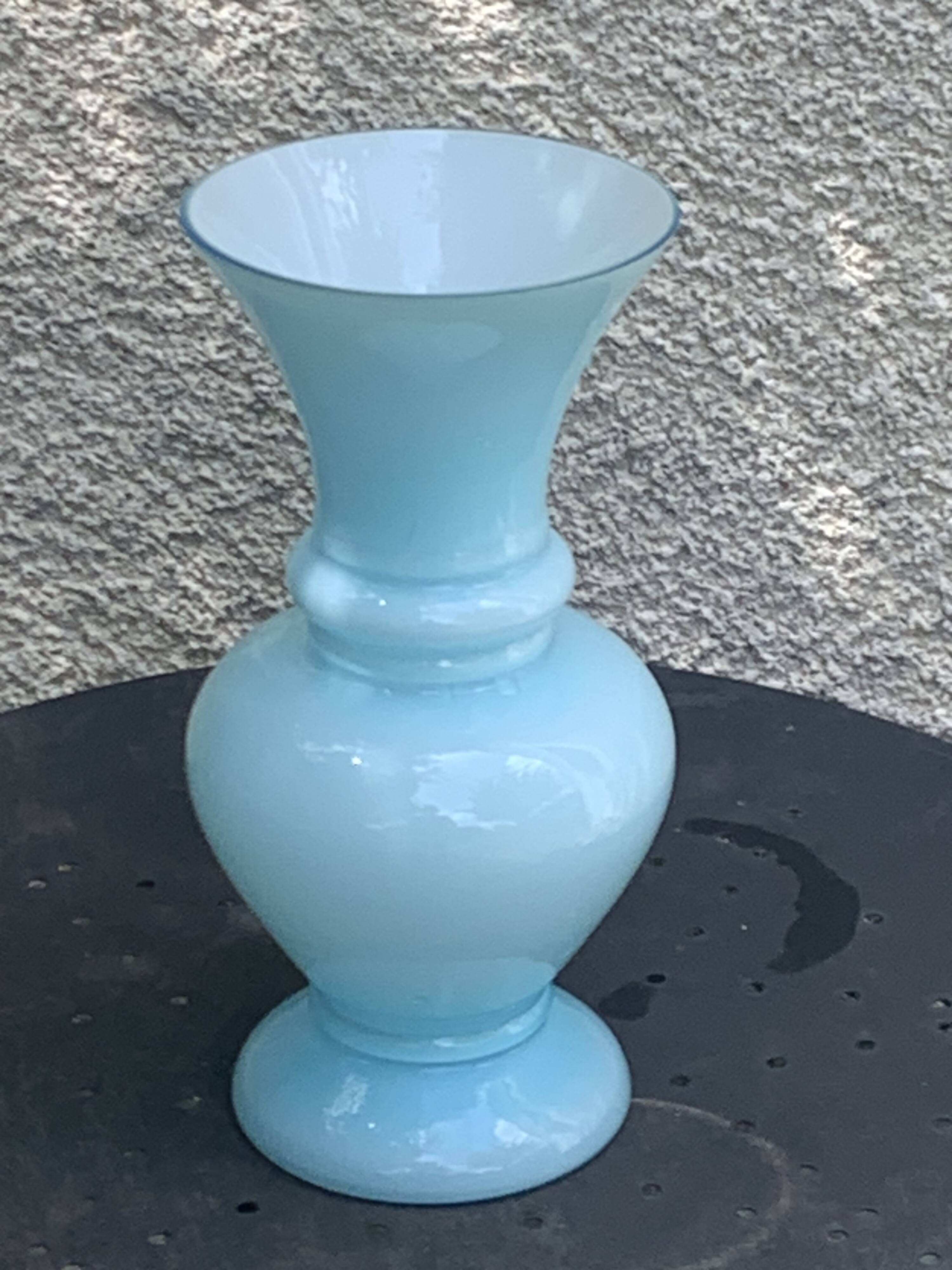 Large vintage pastel blue opaline vase