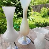 Trio of white opaline vases