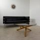 Old 3-seater sofa in tubular and black leather by Kébé, Denmark 1970s