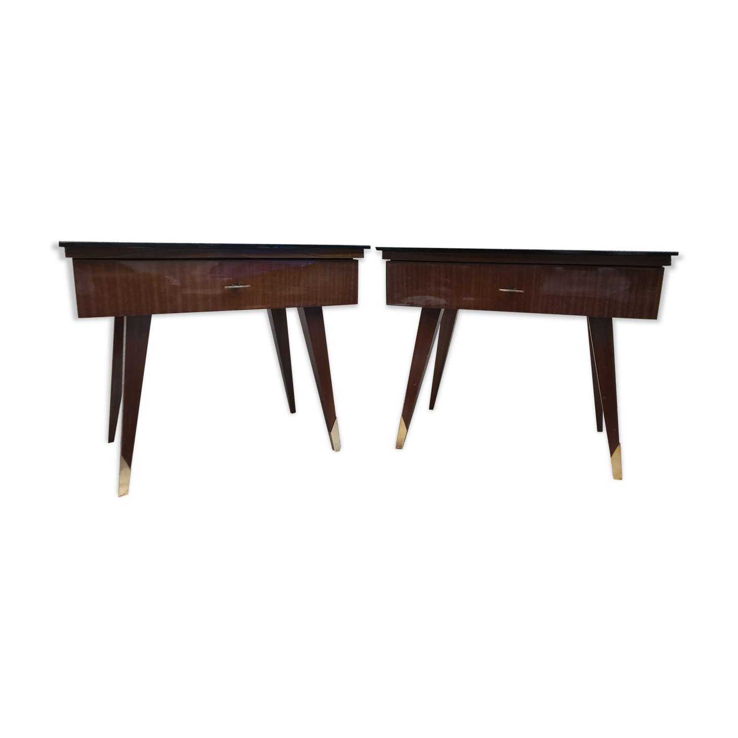Tables de chevet scandinaves pieds compas années 70
