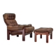 1970s, Swedish design, armchair with footstool, furniture leather.