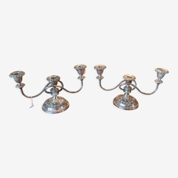 Pair candlesticks 3 fires in silver metal