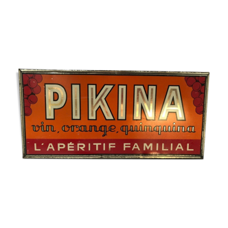 Plaque publicitaire en tôle émaillée Pikina vin orange quinquina aperitif