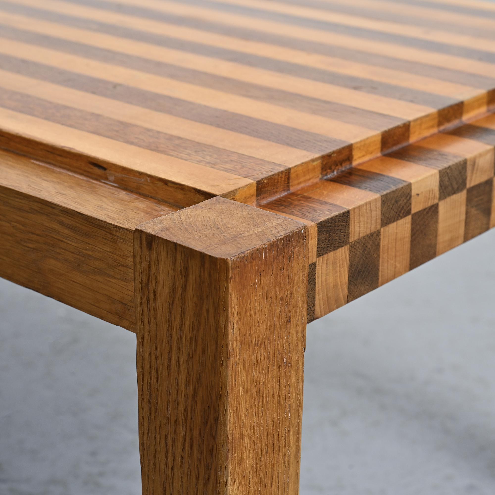 Two-tone wooden graphic coffee table, circa 1960.