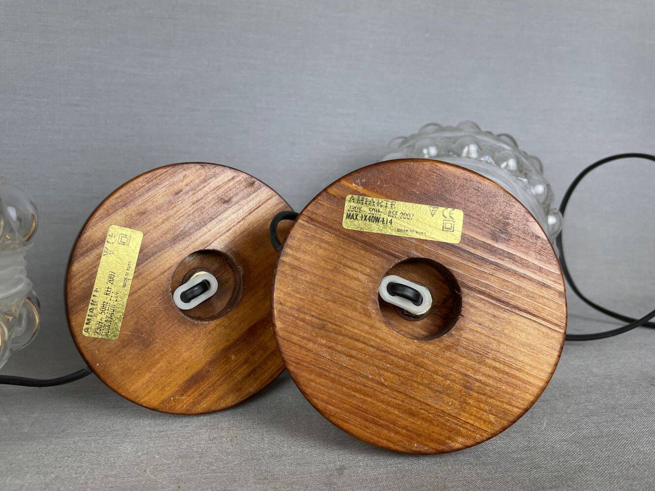 Pair Portuguese mid century wooden  table lamps