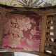 CURULE seat in antique Roman style, restored in teak wood and jacquard satin fabric