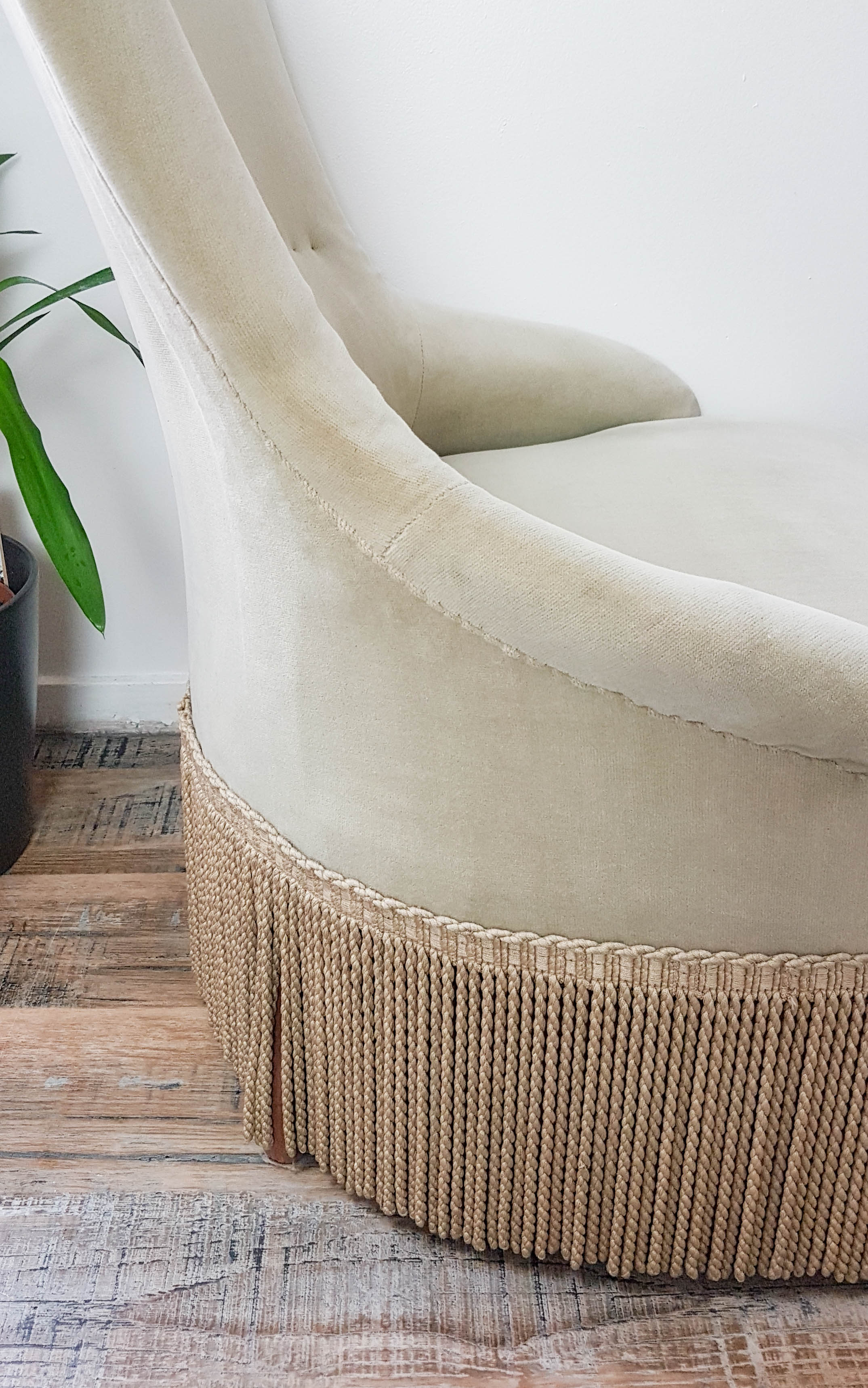 Vintage grey green almond green velvet toad chair