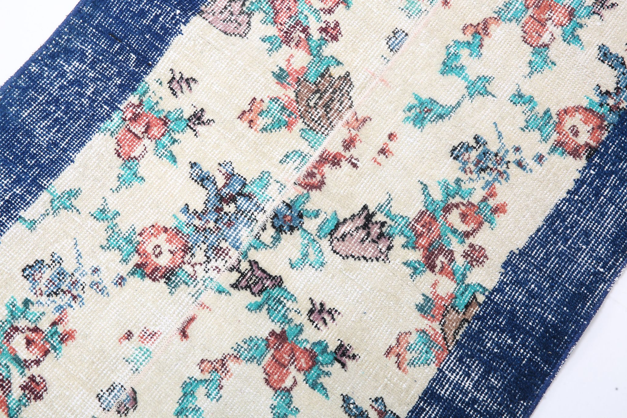 Blue floral vintage runner rug 275x74cm