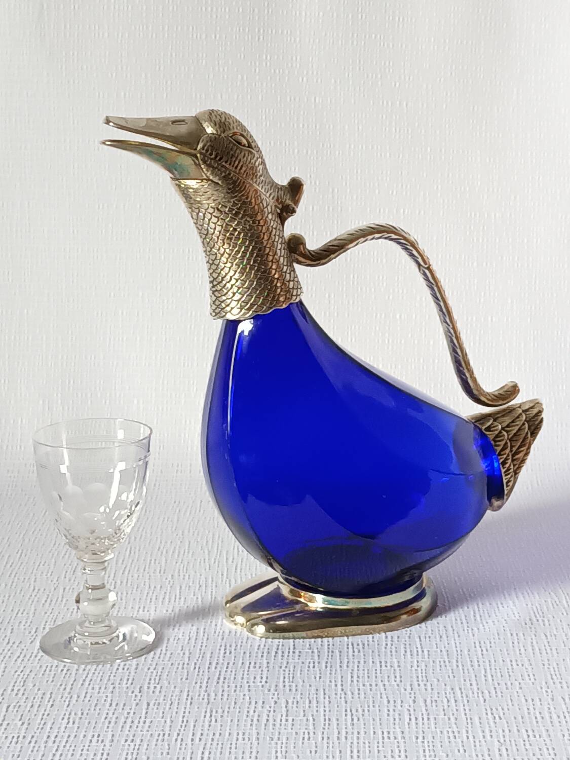 Vintage glass and silver-plated zoomorphic carafe