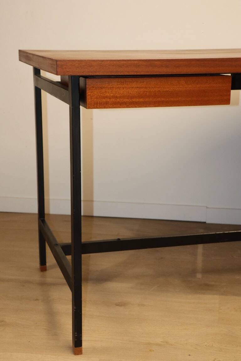Vintage mahogany desk by Pierre Guariche edition Minvielle, 1960