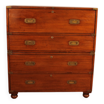 Commode militaire, de marine en acajou blond avec secrétaire, XIXème siècle
