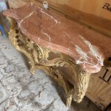 Marble topped gilded style wall standing console