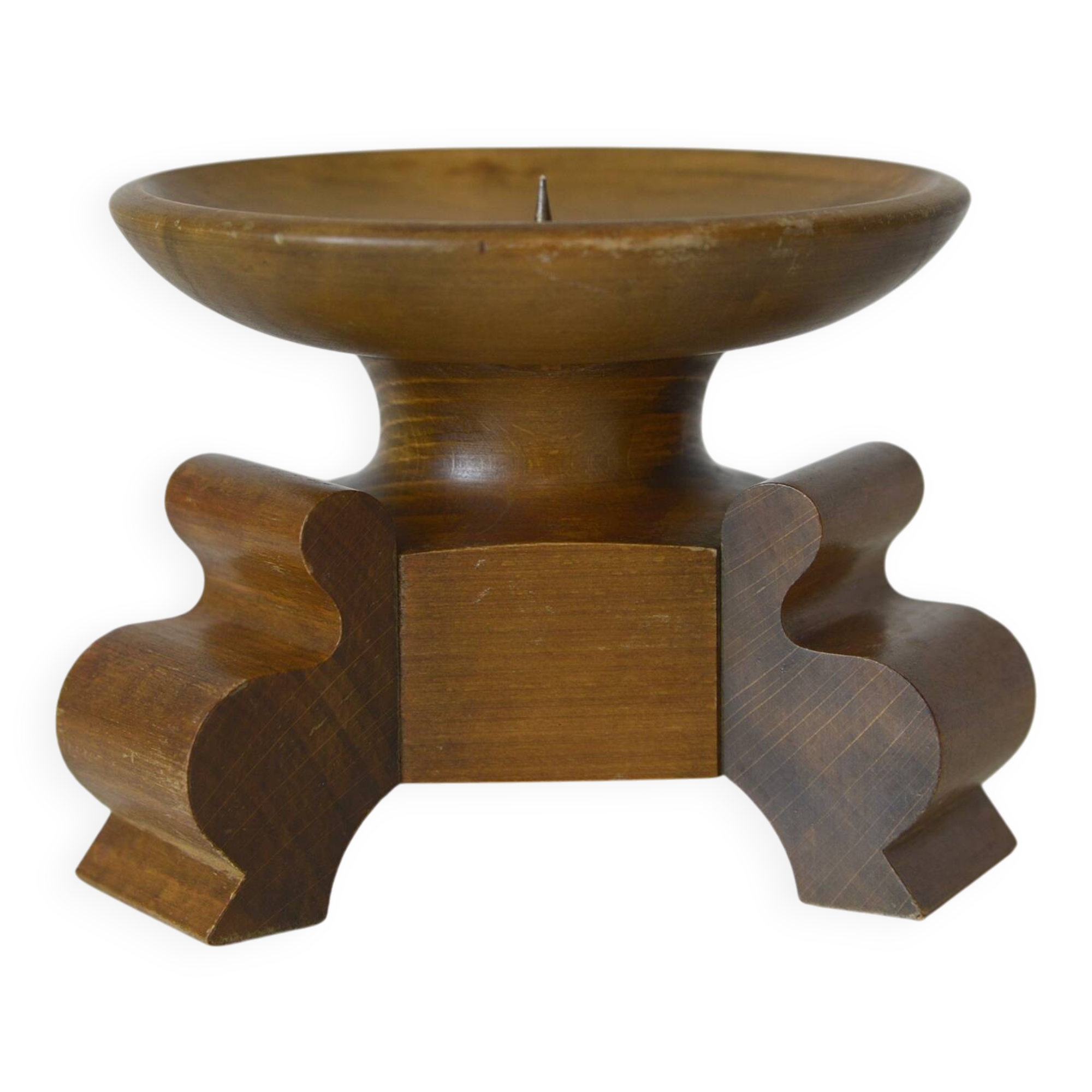 Large antique candle holder Art Deco handmade wood candle stick holder