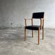 Set of 2 vintage beech wood armchairs with black skai upholstery — mid-century modern