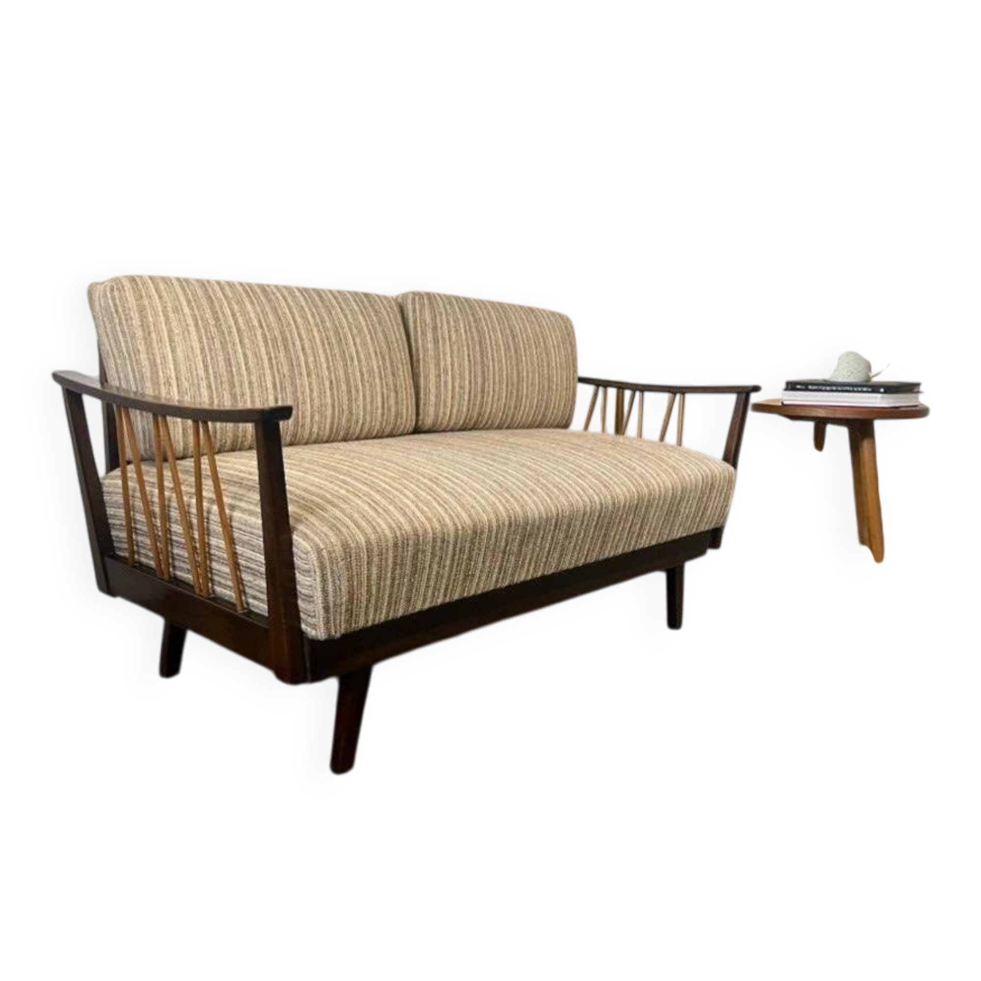 Vintage extendable wooden two-seater sofa / KNOLL sofa