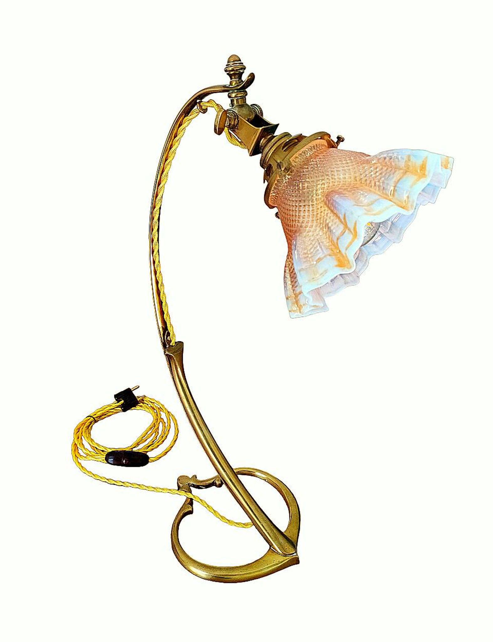 Lamp art & craft foot gooseneck was benson adjustable bronze and lampshade tulip iridescent crystal