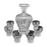 Carafe set and its glasses in fine chiseled glass