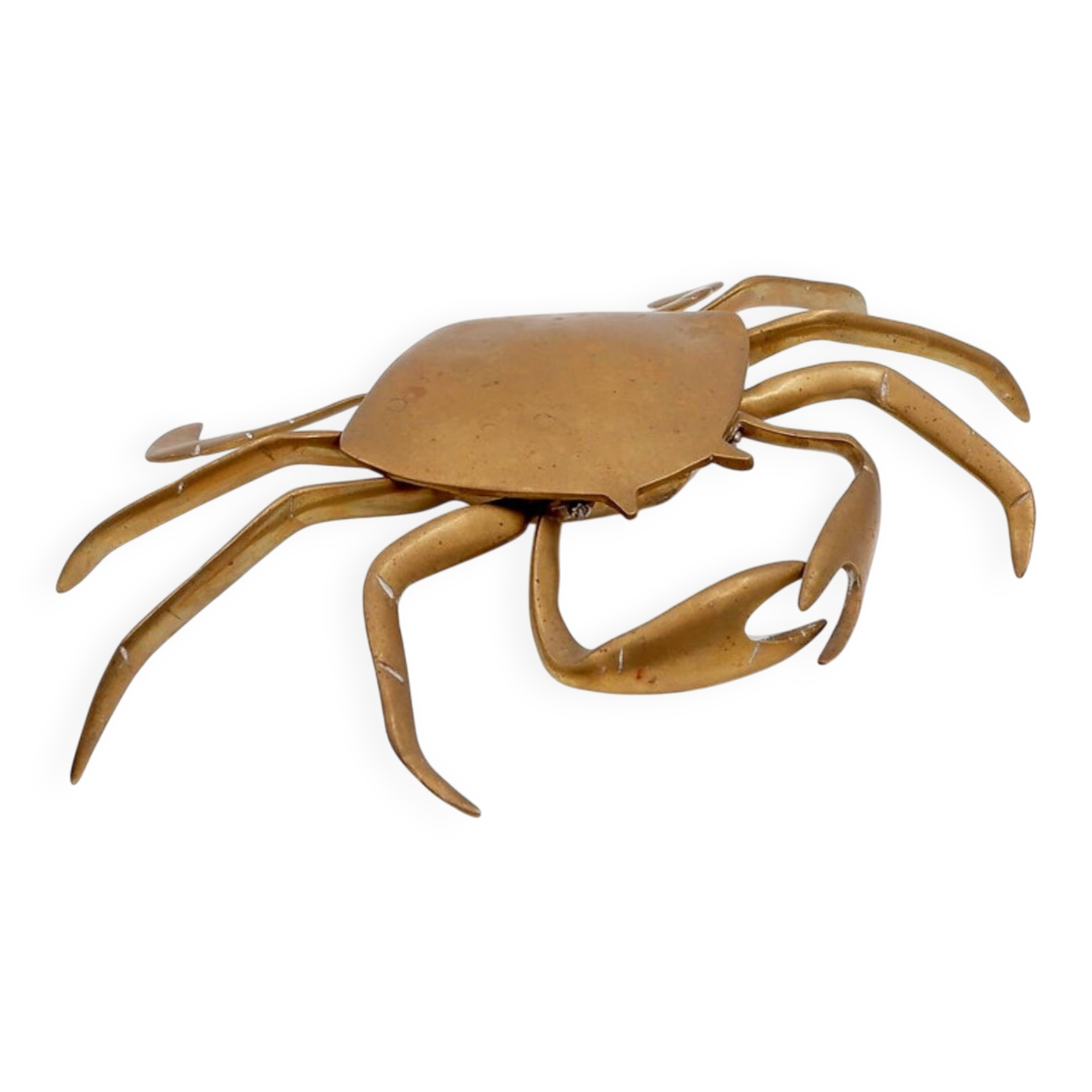 Brass trinket box in the shape of a blue crab, 1960s