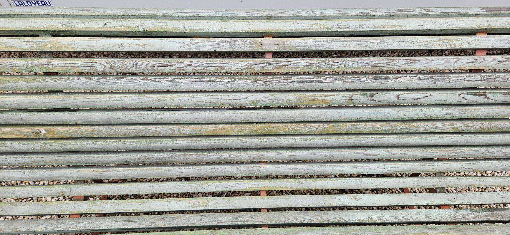 Antique Garden Bench with Wooden Slats and Iron Legs