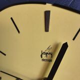 Vintage formica clock asymmetrical silent wall clock "Japy electric yellow"