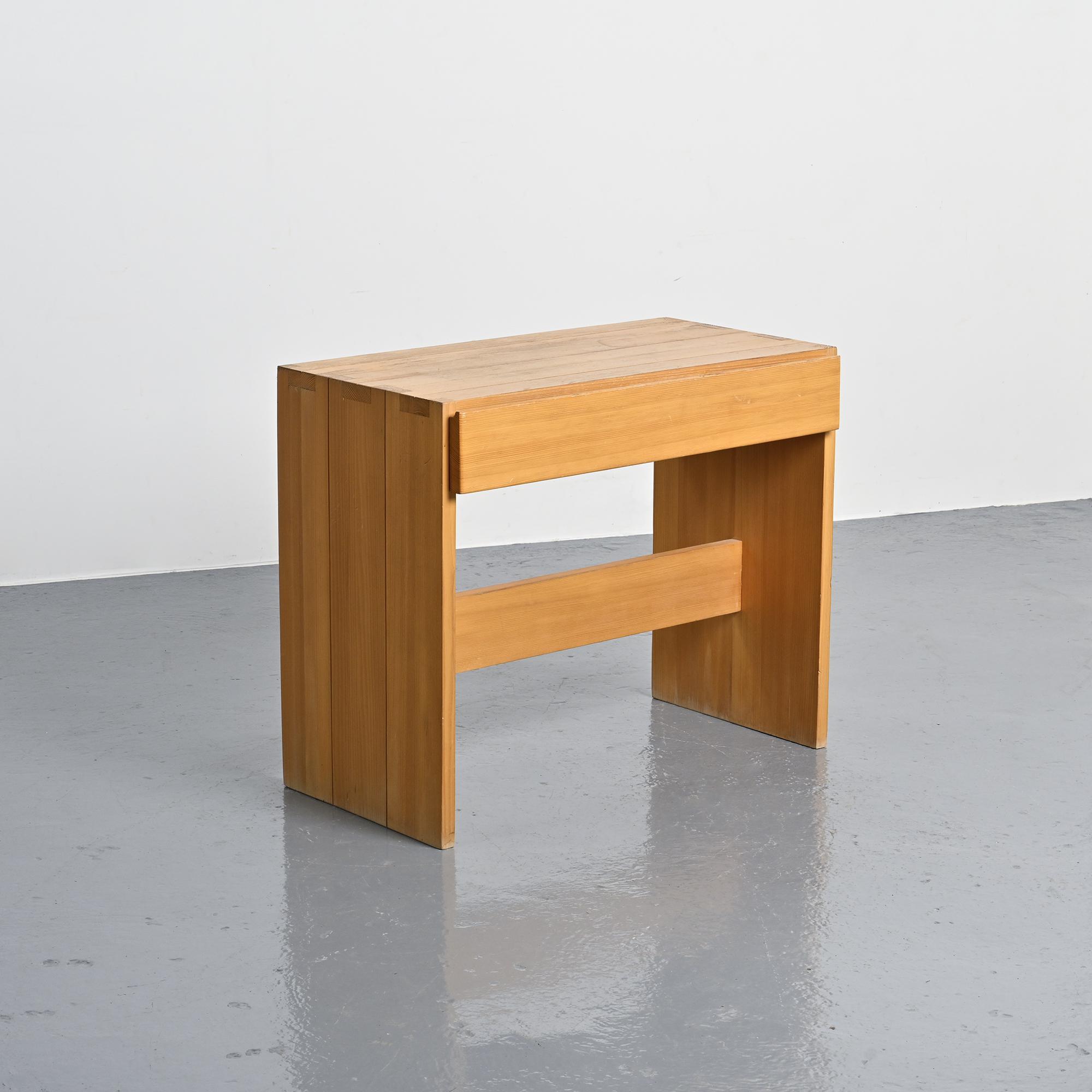 Desk in solid elm by Maison Regain, 1970s.