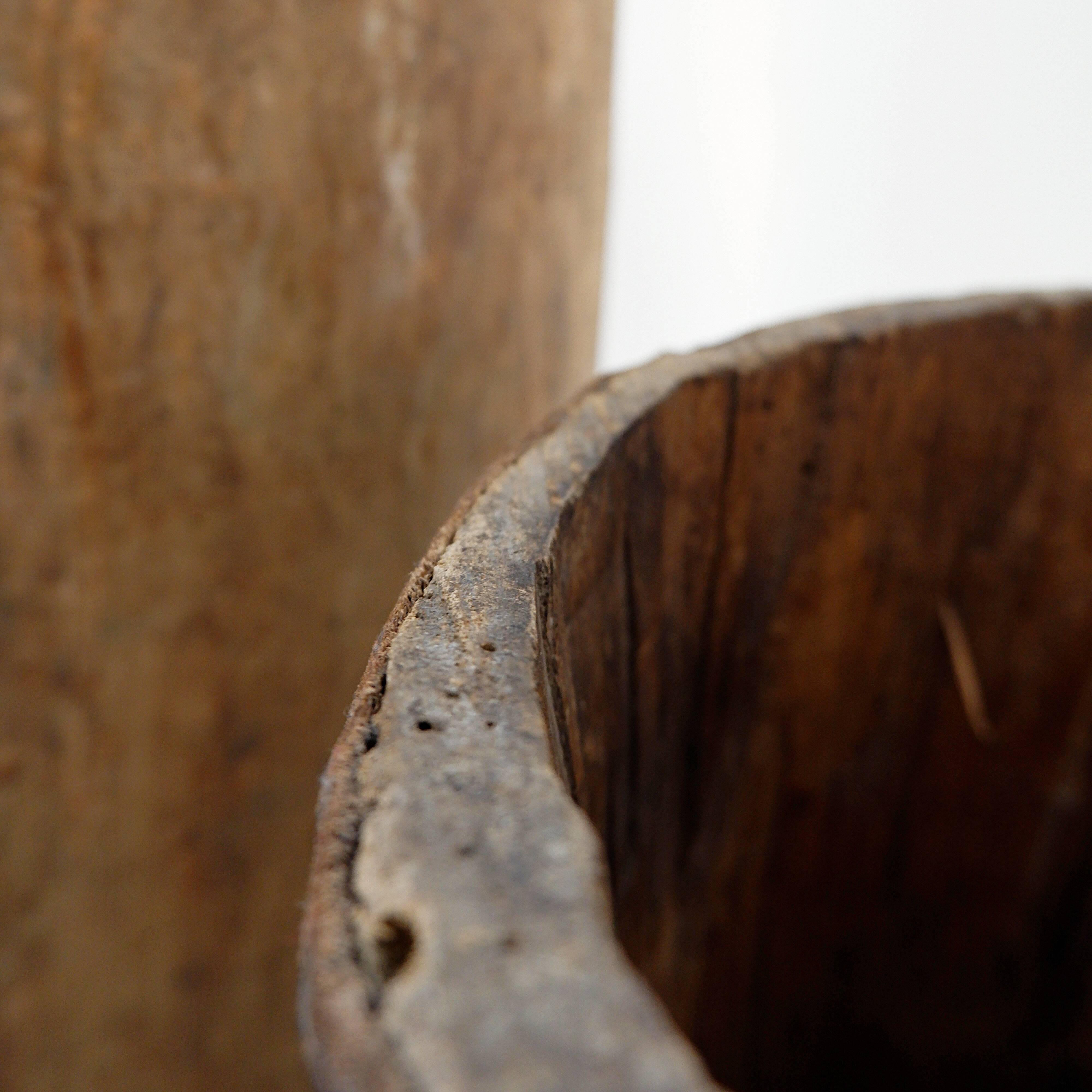 Set of 2 primitive wooden pots - late 19th century