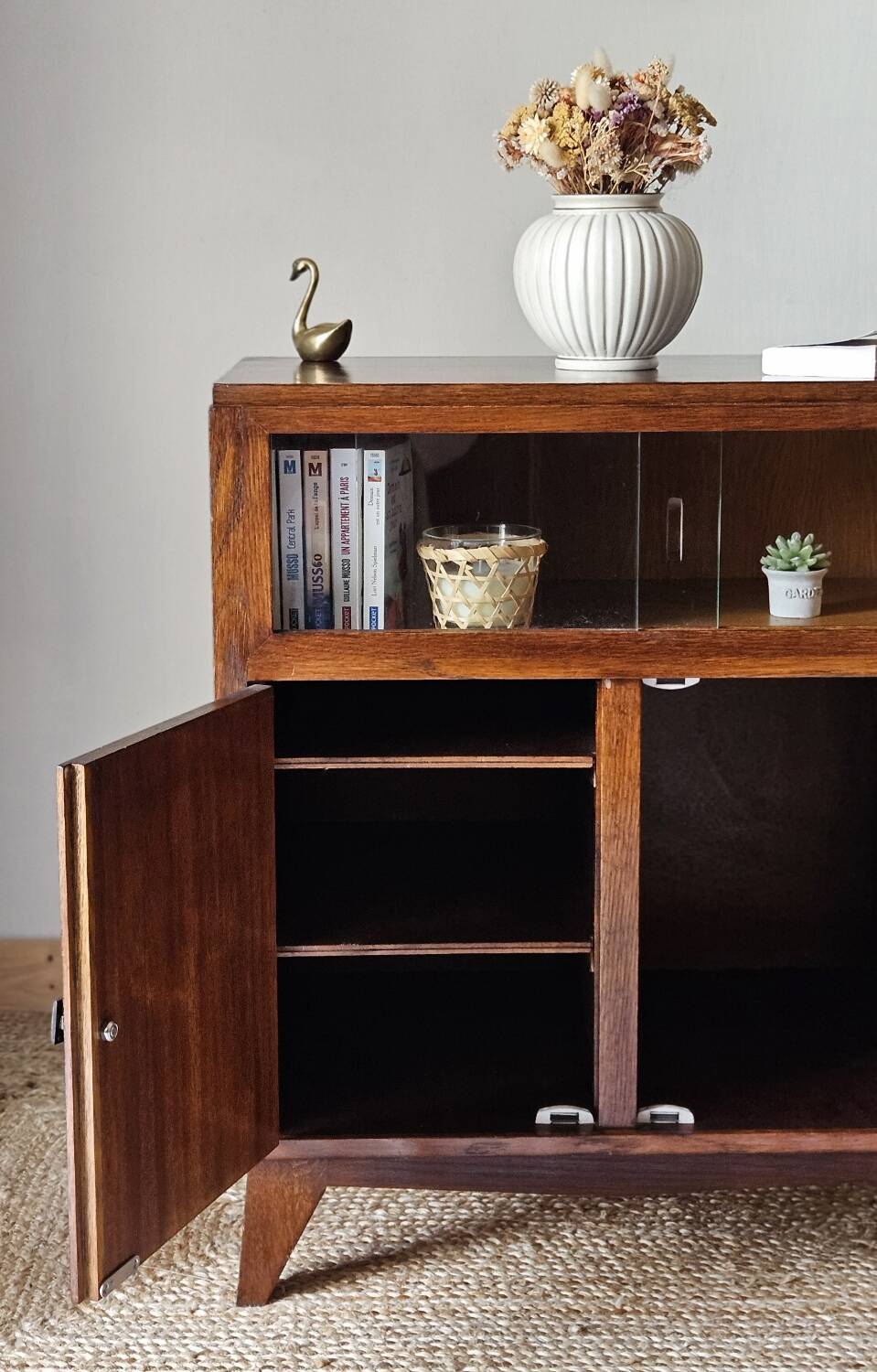 Low cabinet with compass feet, vintage oak