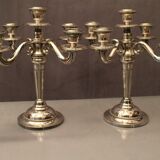 Pair of large candlesticks with 4 silver metal lights in Louis XVI style