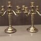 Pair of large candlesticks with 4 silver metal lights in Louis XVI style