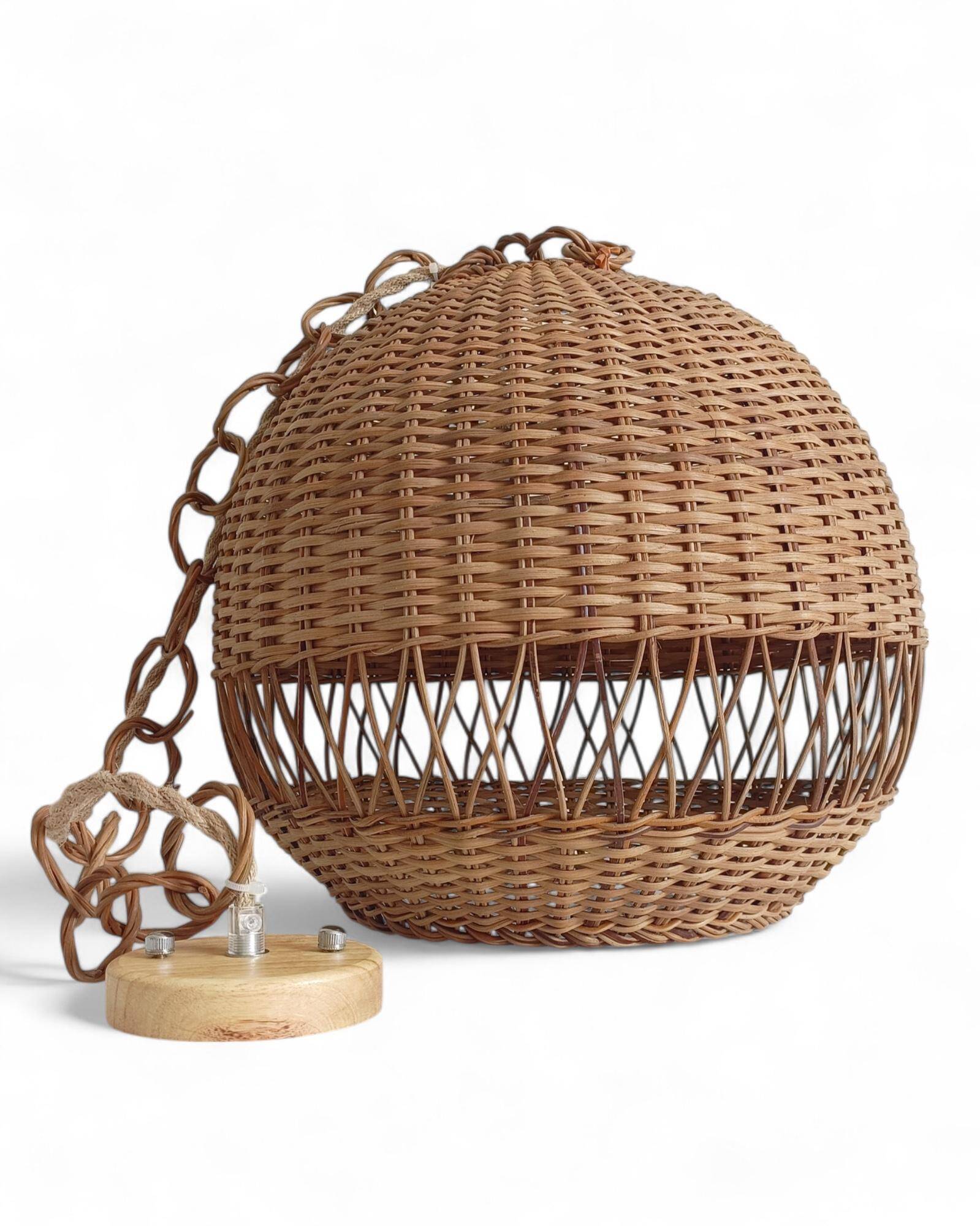 Rustic Wicker Pendant Lamp, Handcrafted in Spain, 40cm Diameter, 1970s