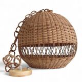 Rustic Wicker Pendant Lamp, Handcrafted in Spain, 40cm Diameter, 1970s