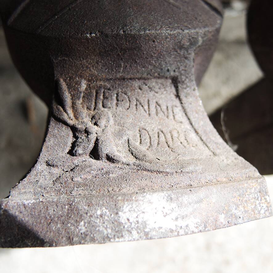 2 old Joan of Arc cast iron andirons