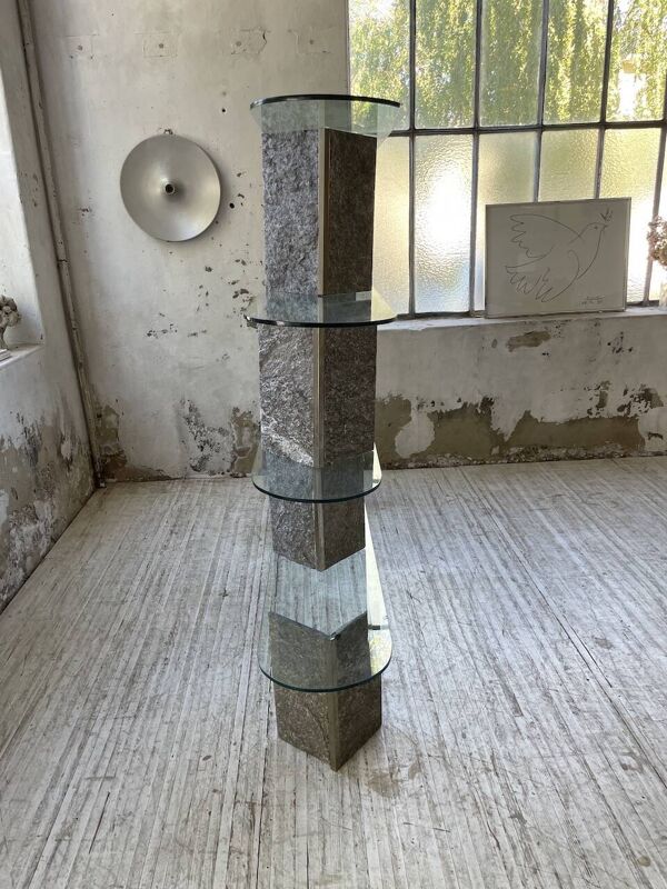 Etagère sculpture pierre et verre Roche Bobois années 70