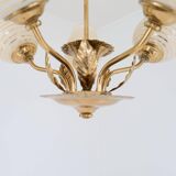 Mid-century brass and glass pendant light by Sario, Finland, 1950s.