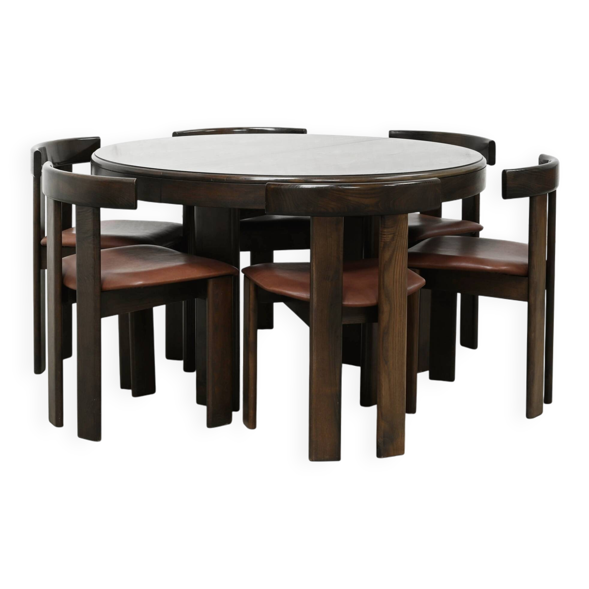 Dining Set by Luigi Vaghi for Former with Six Leather Chairs, Italy 1960's