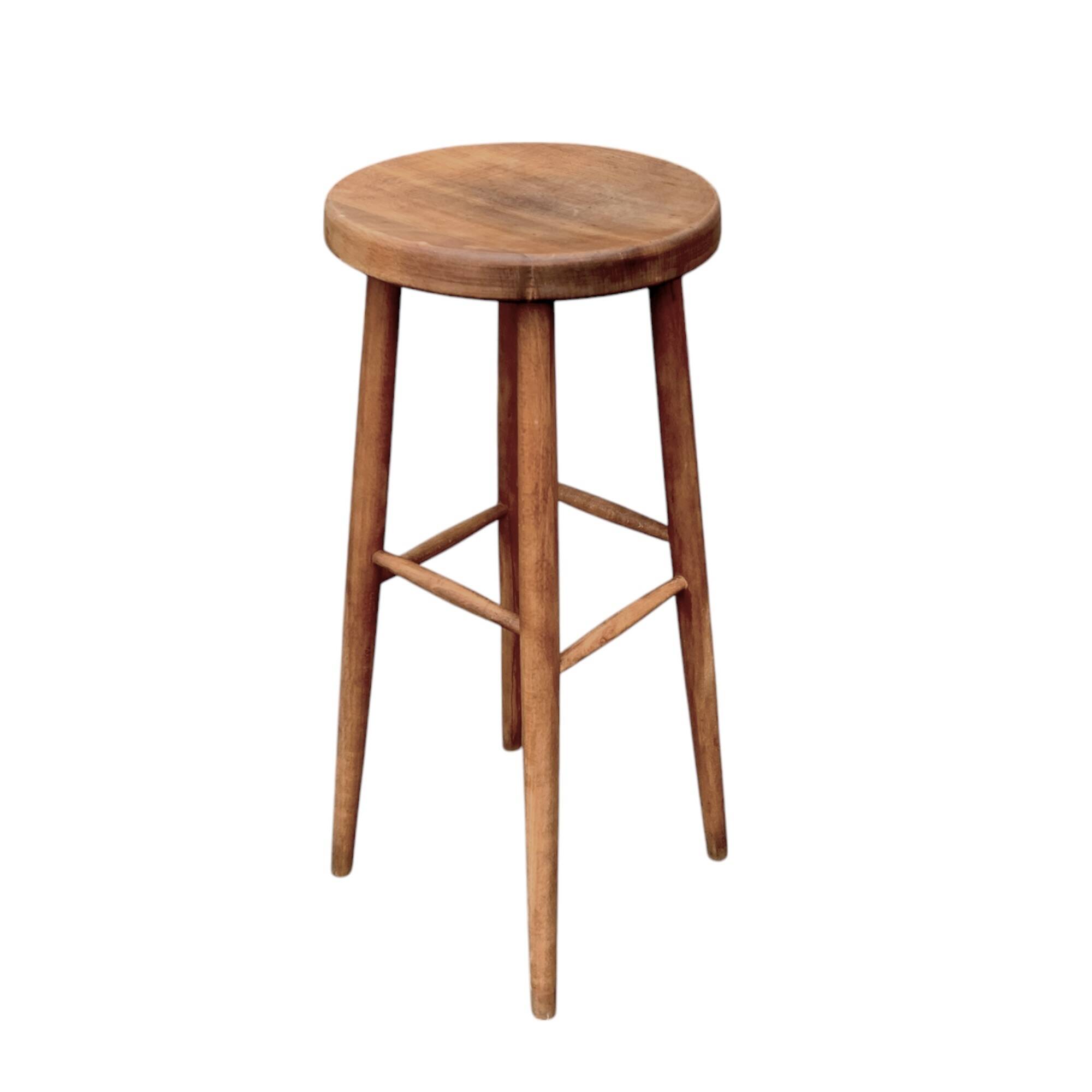 Old solid wood stool - height: 71 cm