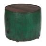 Coffee Table Green Round Metal Canister & Teak Wood Top 56x56x49cm