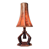 Modernist leather and oak table lamp, Netherlands 1930s