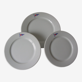 Set of 3 plates Compagnie Maritime Transatlantique in porcelain Pillivuyt