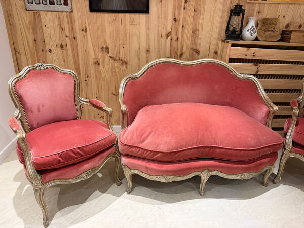 salon complet de style Louis XV – banquette corbeille et paire d