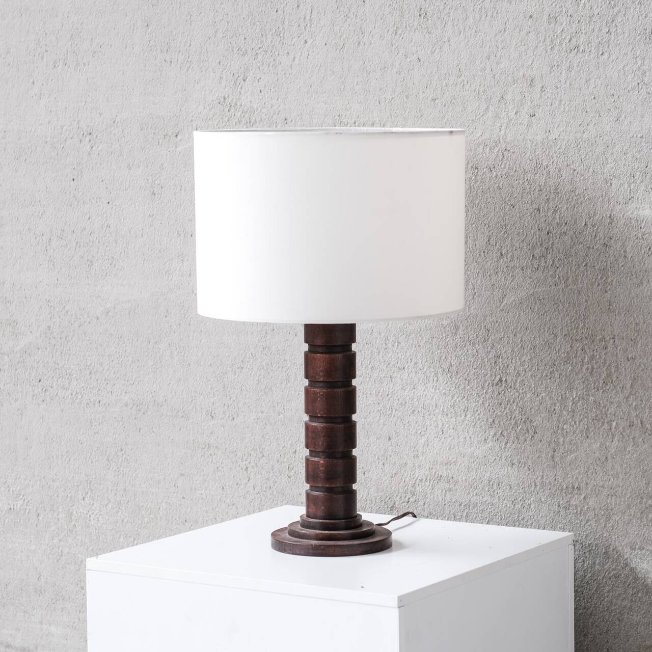 Turned oak art deco french table lamp